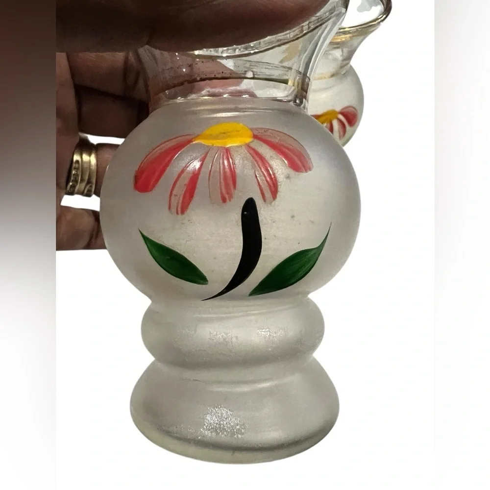 VTG - Bartlett Collins frosted glass vases - hand-painted pink flowers